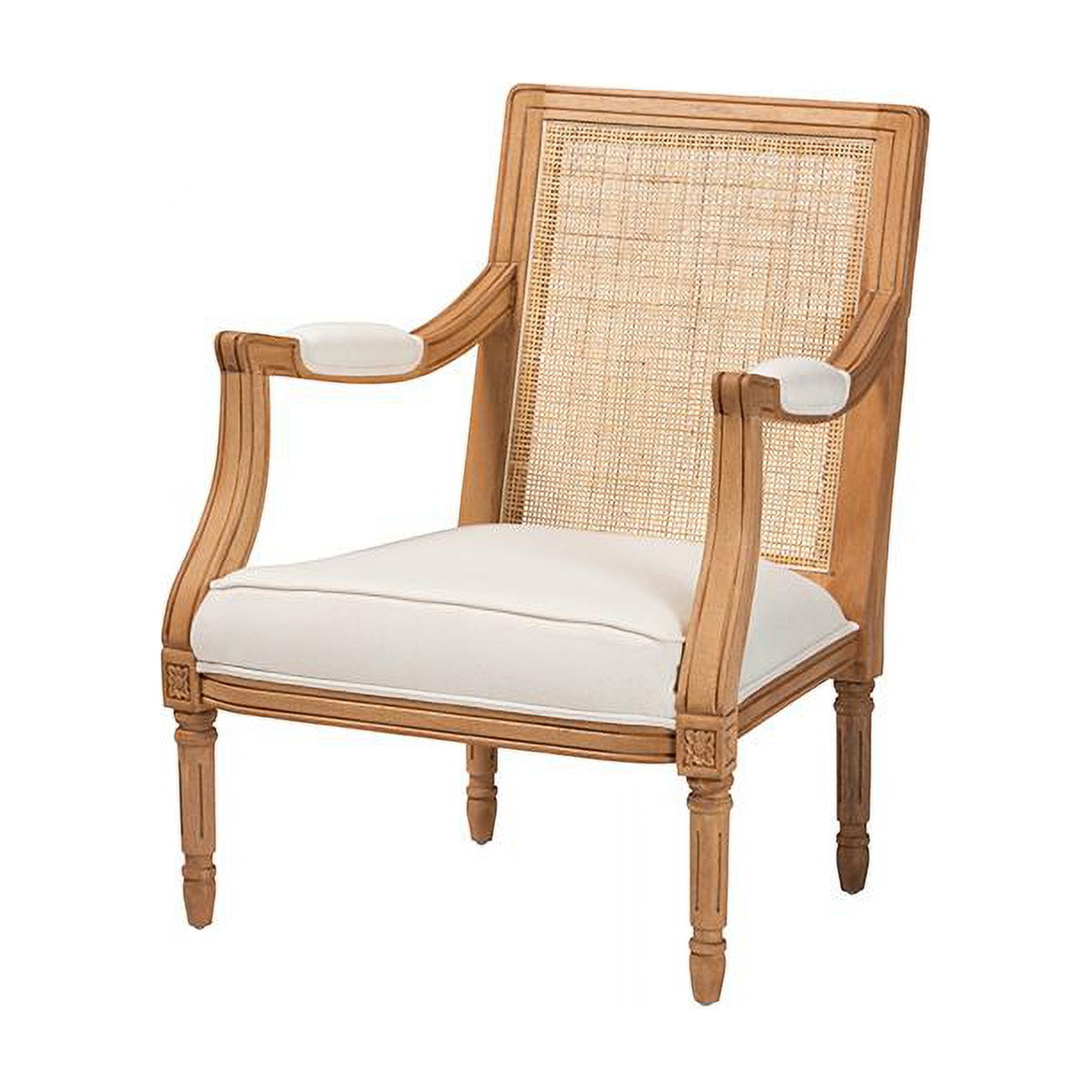 Honey Oak and Beige Woven Rattan Accent Chair