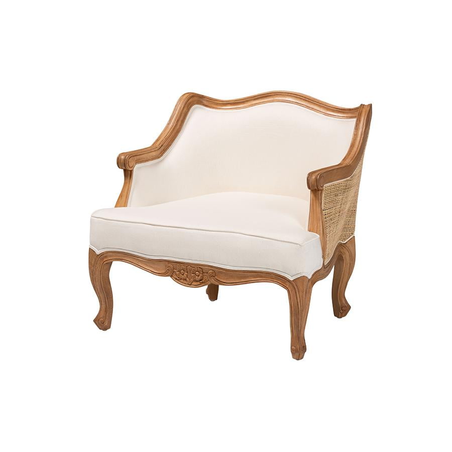 Sylvestra Beige and Honey Oak Accent Chair with Rattan Sides