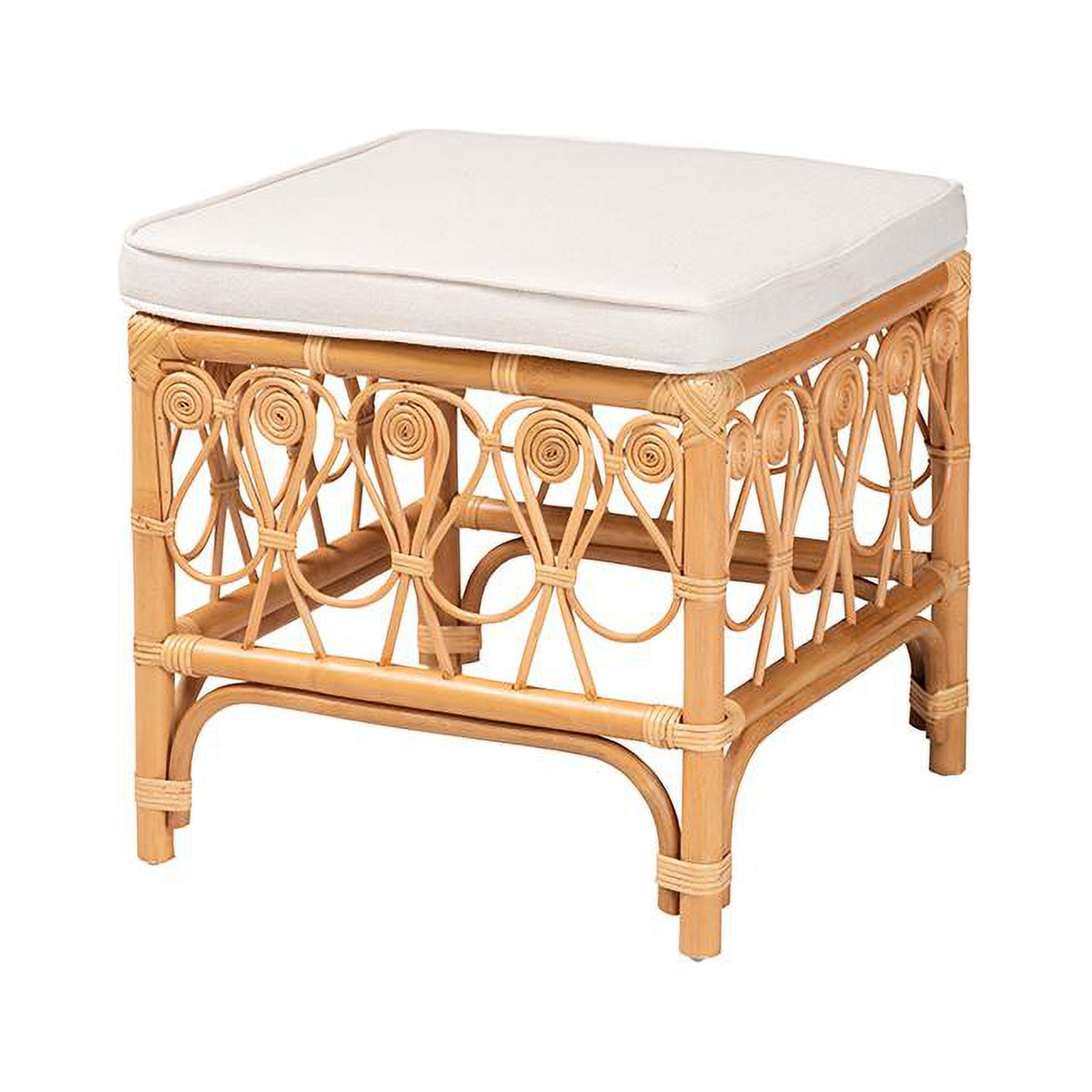 Ibiza Natural Rattan Bohemian Footstool with Foam Cushion
