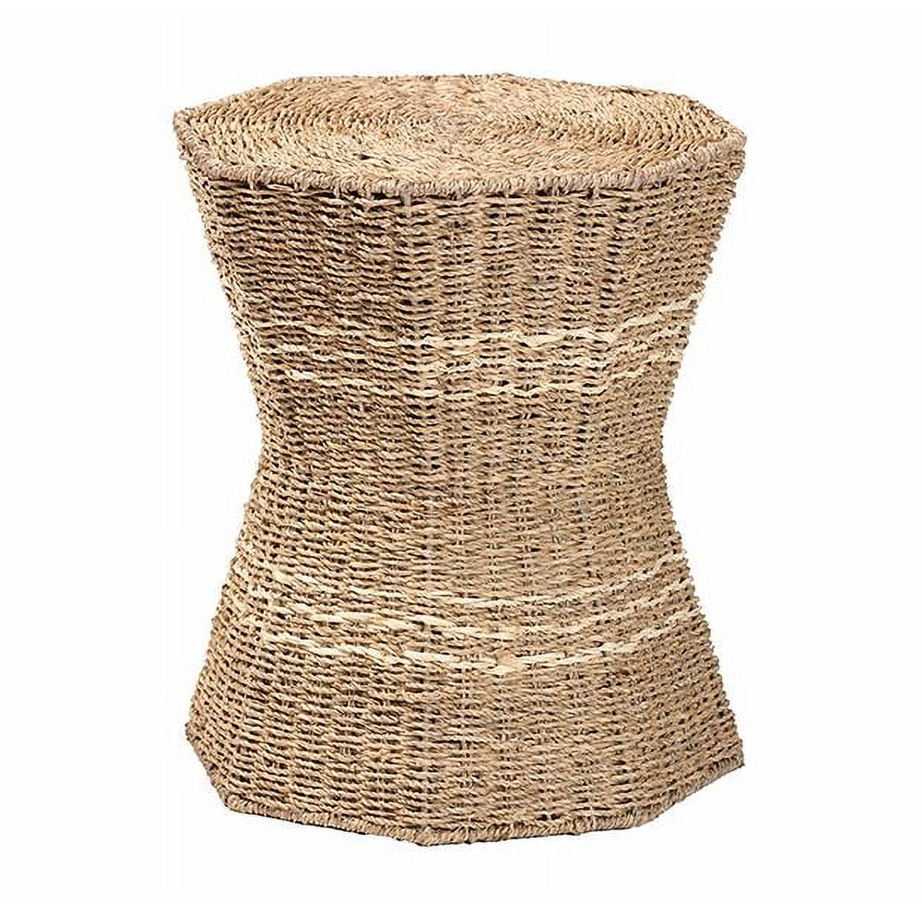 Natural Brown Seagrass Hourglass End Table with Metal Frame