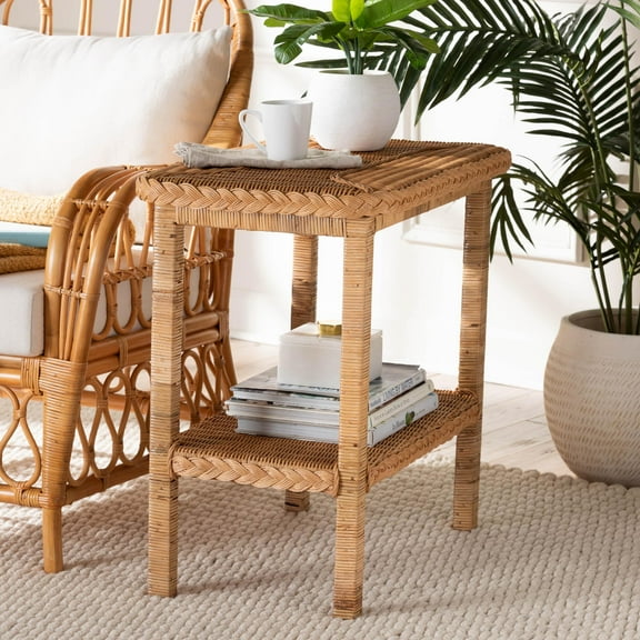 bali & pari Indoor Minahasa 2-Tier Solid Wood End Table, Light Honey