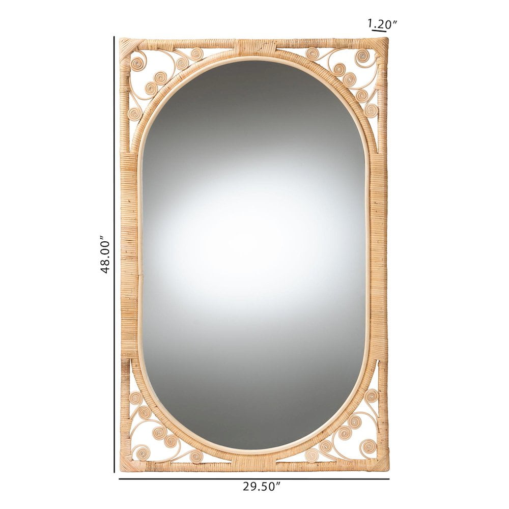 Isley Natural Brown Rattan Rectangular Bohemian Wall Mirror