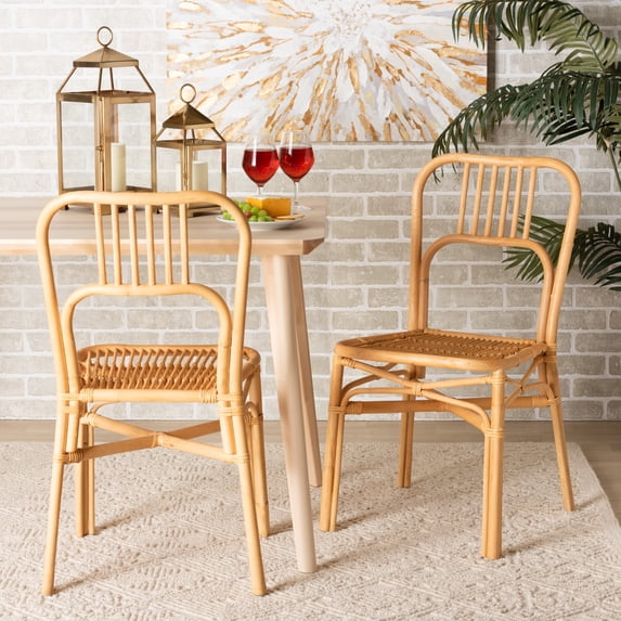 bali & pari Ivora Rattan BOHO Dining Chairs, Set of 2, Natural Brown