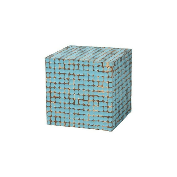 bali & pari Janella Bohemian Sky Blue Coconut Shell and Acacia Wood End Table