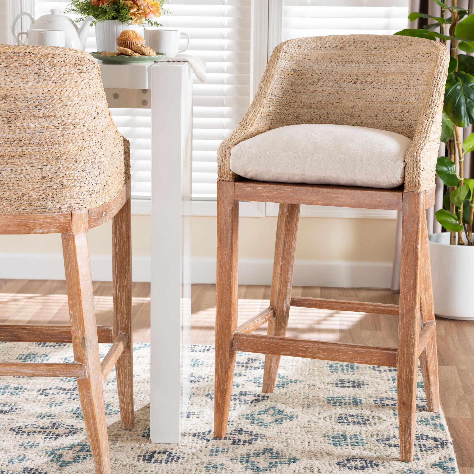 bali & pari Jasper Boho Bar Stool, Bar Height, White Wash