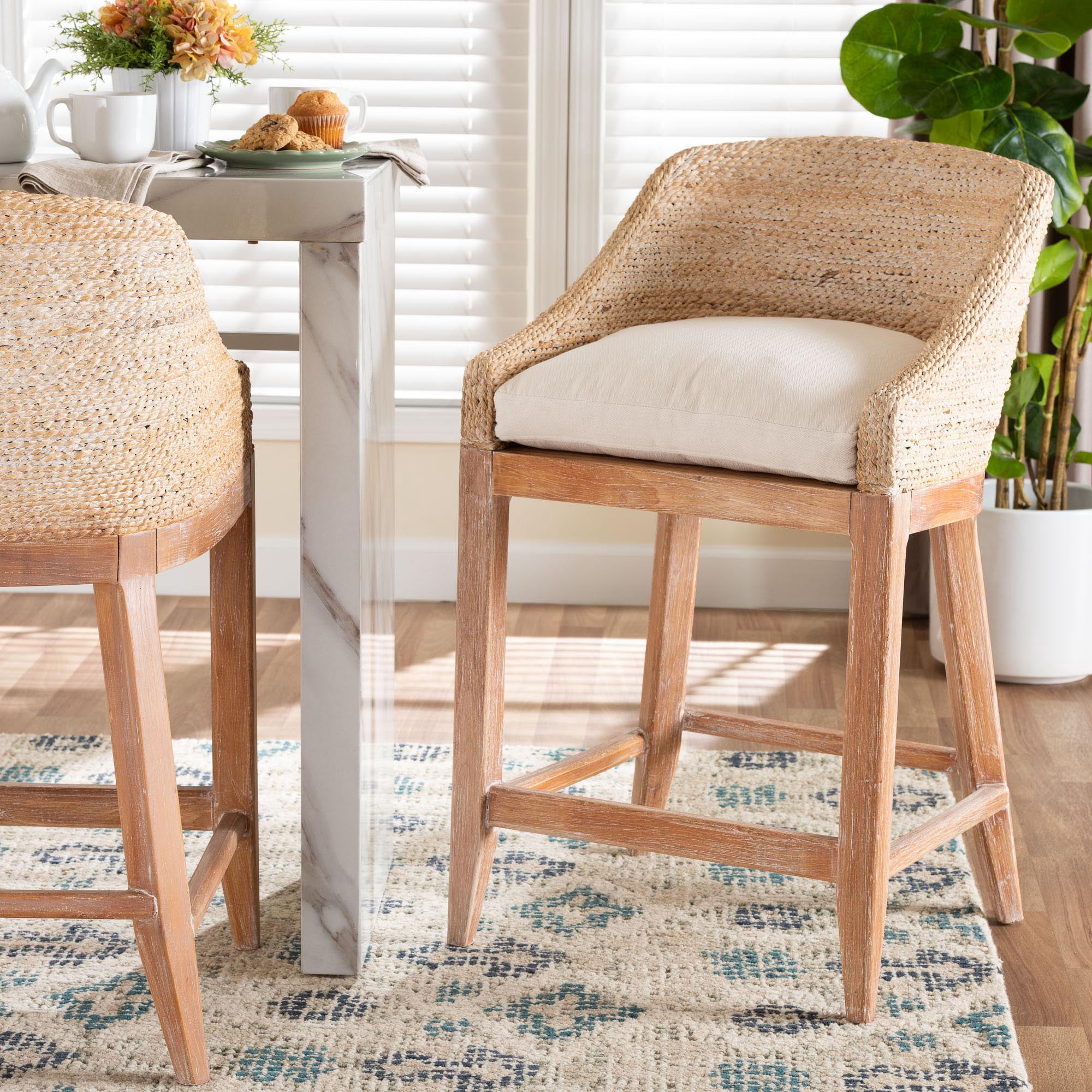 bali & pari Jasper Boho Counter Stool, Counter Height, White Wash