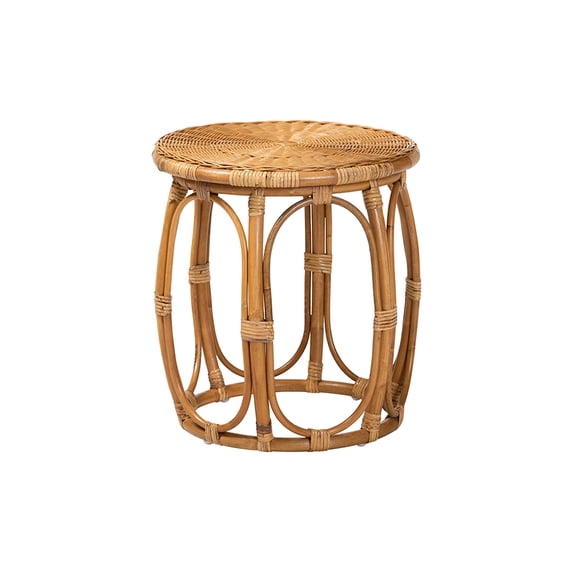 bali & pari Jayana Natural Rattan Round End Table - Handwoven Wicker Accent Table with Open Frame Base, Lightweight Boho Side Table for Living Room or Patio