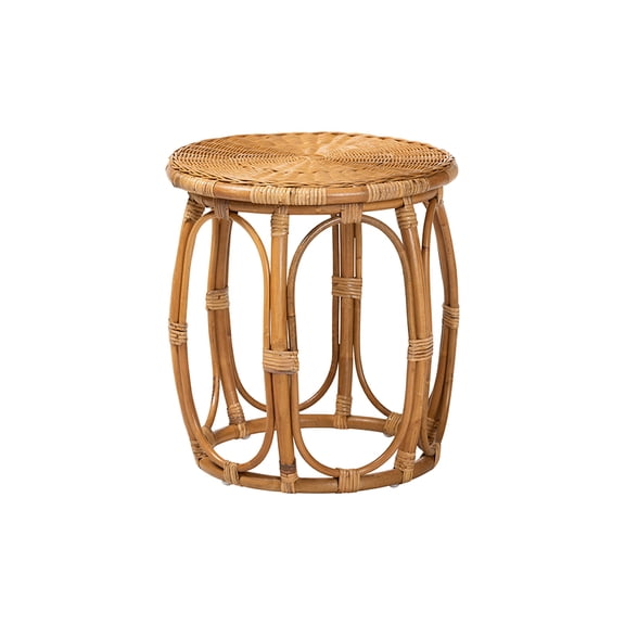 bali & pari Jayana Natural Rattan Round End Table - Handwoven Wicker Accent Table with Open Frame Base, Lightweight Boho Side Table for Living Room or Patio