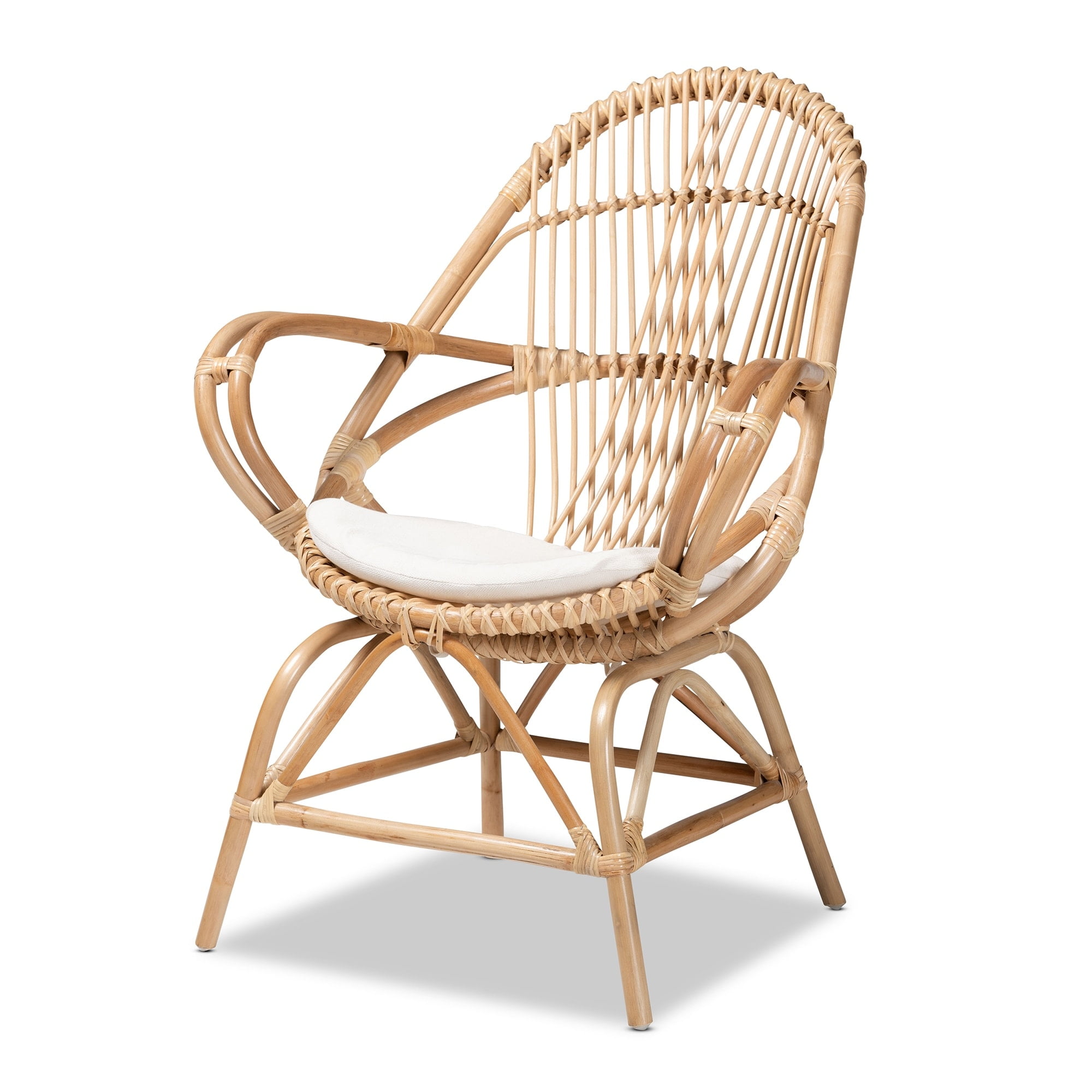 Jayden White and Natural Rattan Barrel Accent Chair