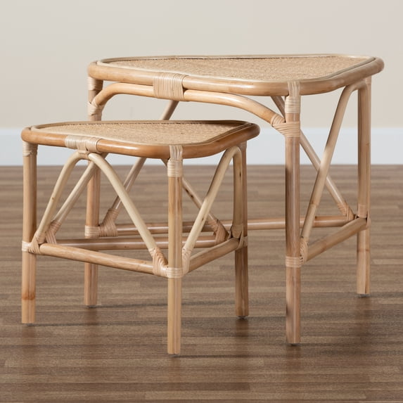 bali & pari Jayden Rattan BOHO End Table, Natural Brown