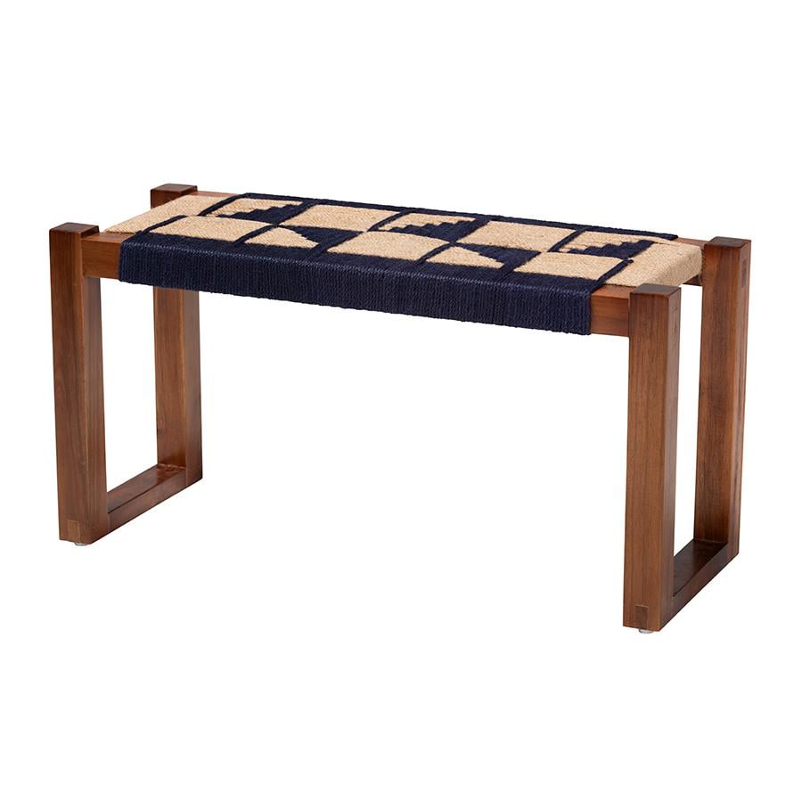 bali & pari Jerilyn 15.7" Seagrass & Acacia Wood Accent Bench in Blue and Brown