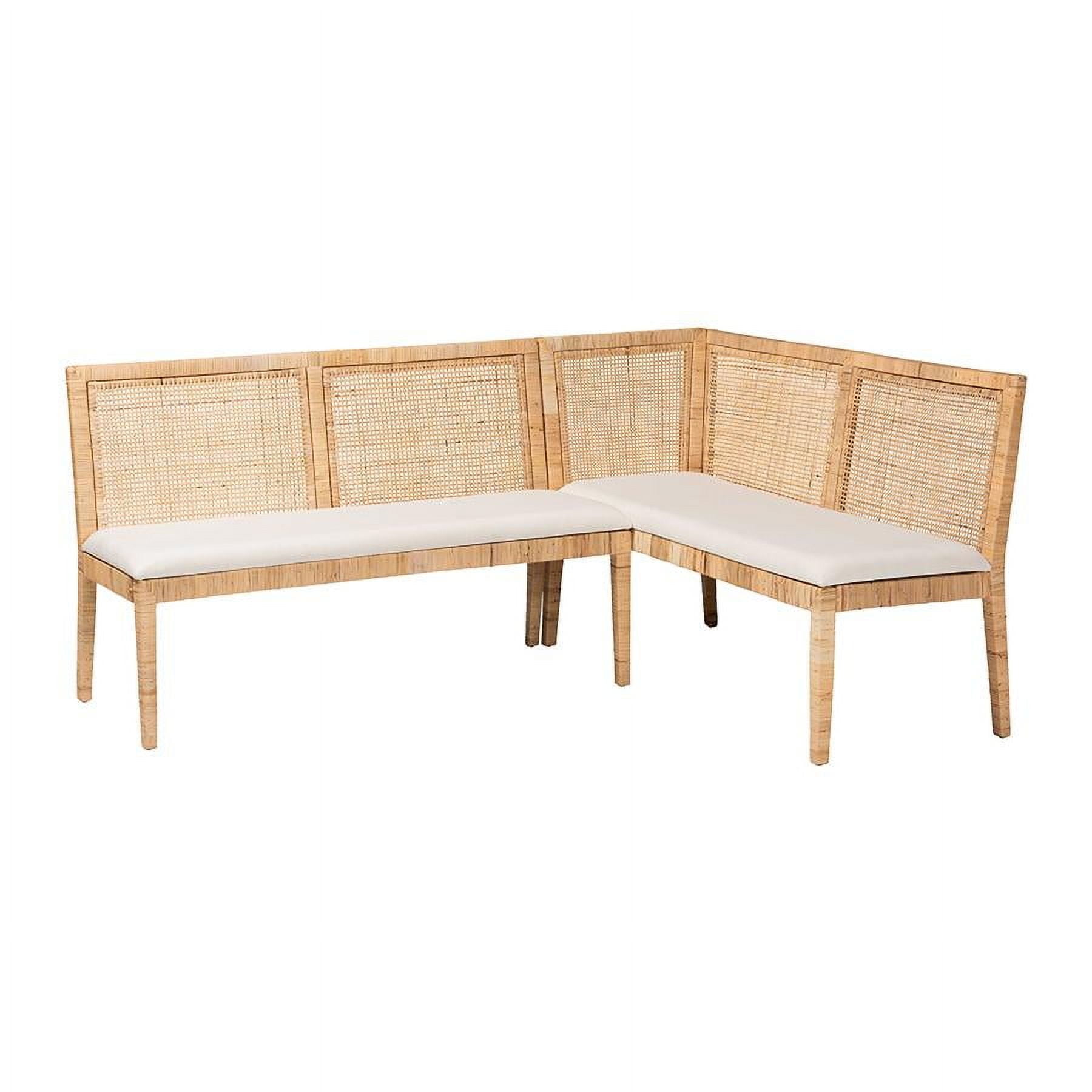 Kalimantan Light Honey Rattan 2-Piece Banquette Set with White Cushions