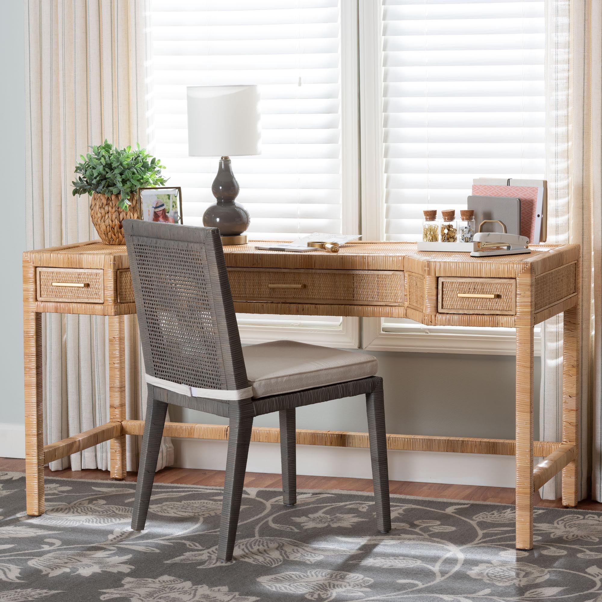 bali & pari Kalimantan Boho Desk, 3-Drawer, Natural
