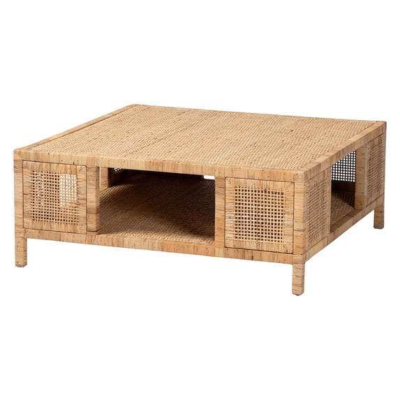 bali & pari Kalimantan Light Honey Rattan and Mahogany Wood Square Coffee Table