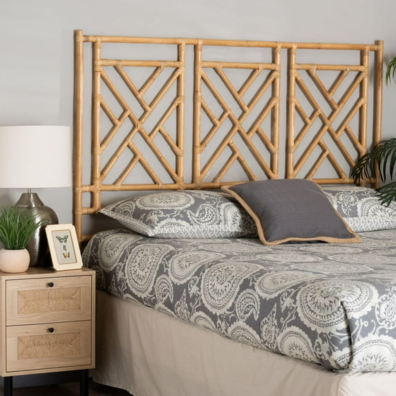 bali & pari Karavo Boho Standalone Headboard, King, Natural Rattan