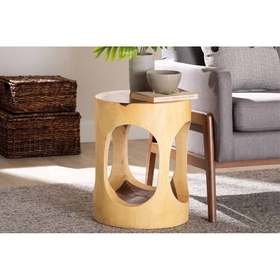 bali & pari Kaseko Hand-carved Suar Wood Side Table Sculptural Accent Table
