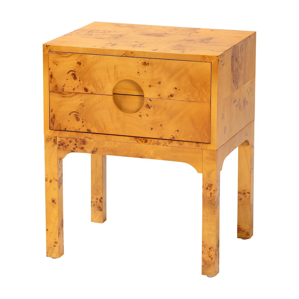 Kayla Light Mappa Burl Wood 2-Drawer Nightstand
