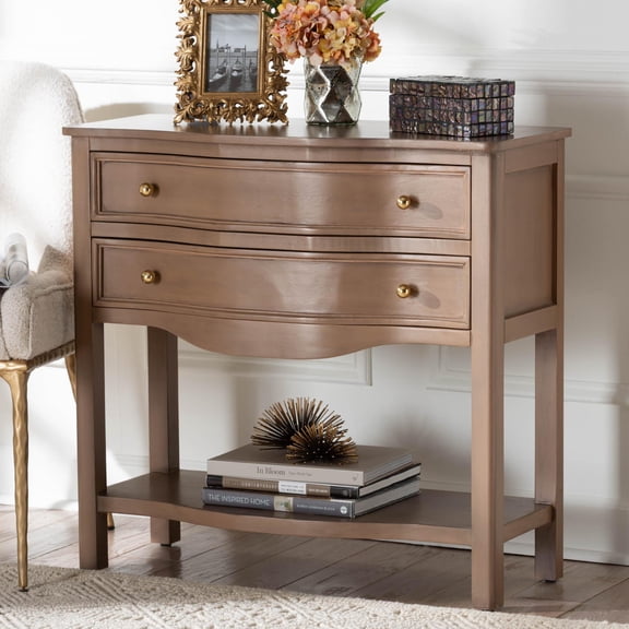 bali & pari Kelila Traditional Console Table, 2-Drawer, Champagne Brown