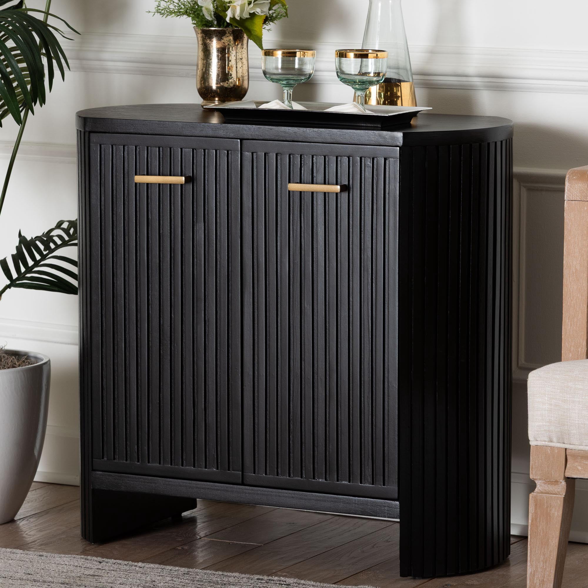 bali & pari Keshet Modern Storage Cabinet, 2-Door, Black