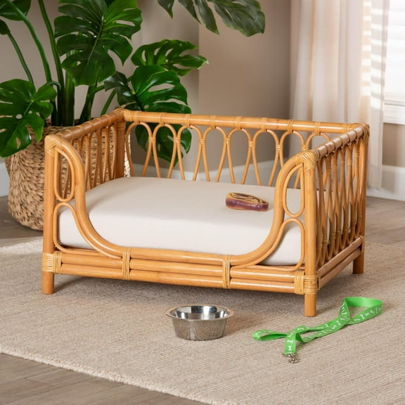 bali & pari Kierra Boho Pet Bed, Natural Rattan, Honey