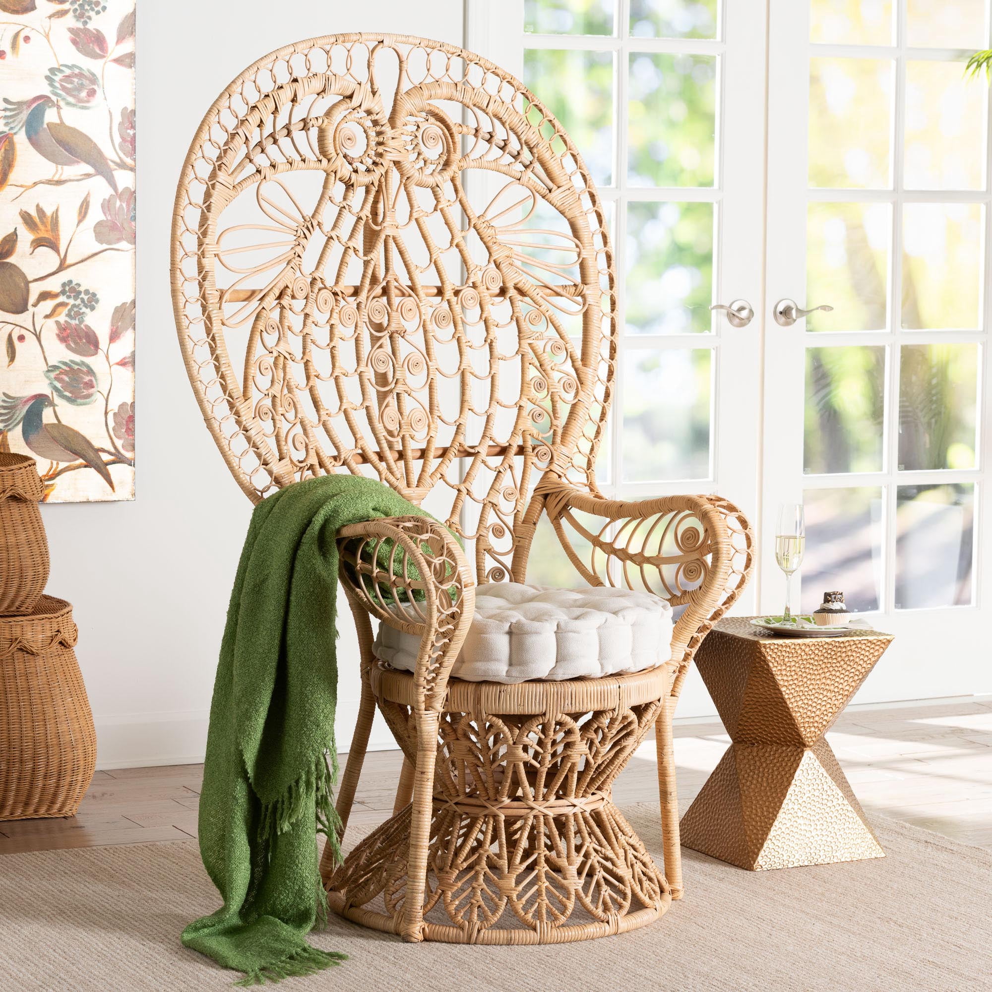 bali & pari Kimiko Boho Peacock Chair, Natural Brown