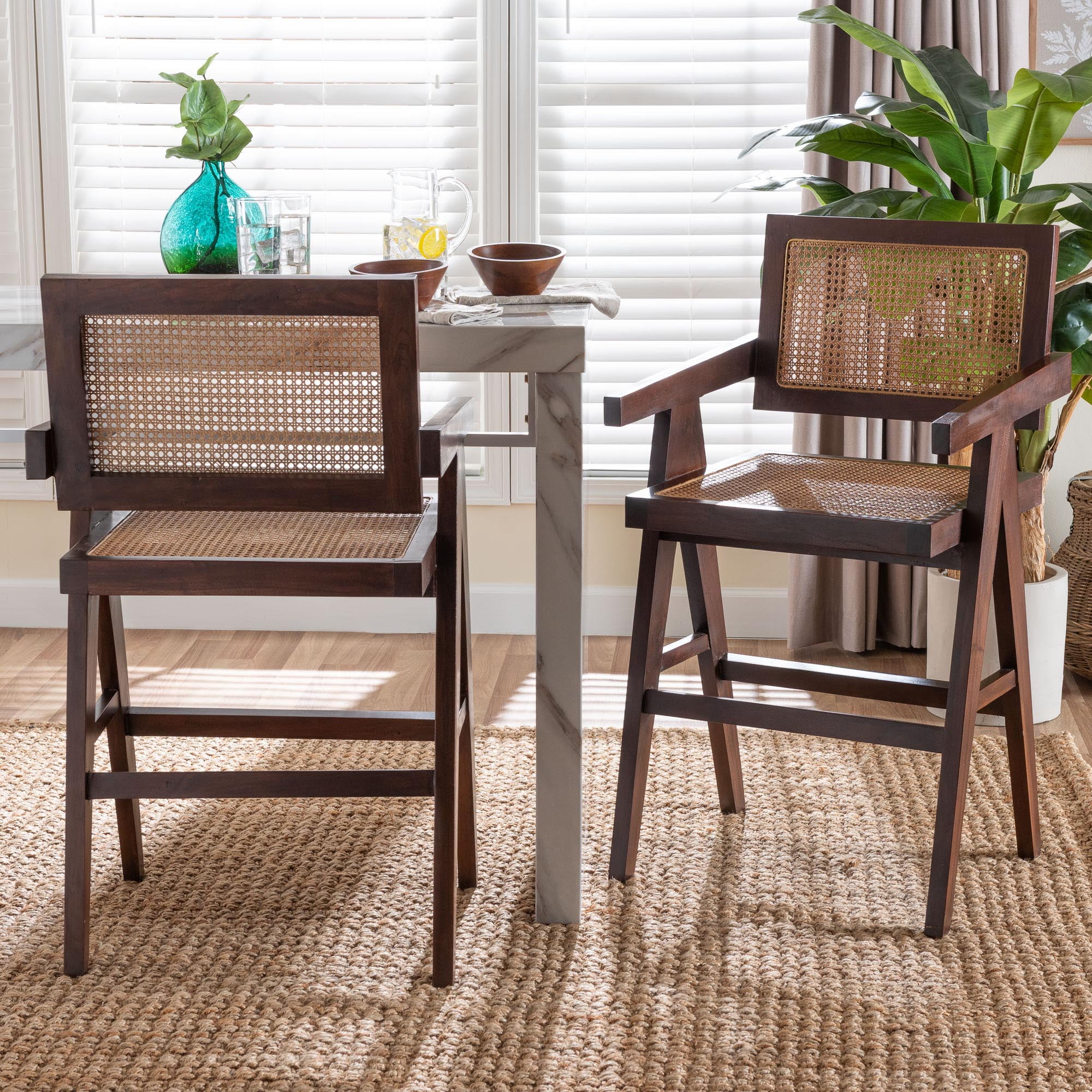 bali & pari Kresna Boho Counter Stool, Counter Height, Set of 2, Dark Walnut Brown