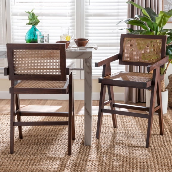 bali & pari Kresna Boho Counter Stool, Counter Height, Set of 2, Dark Walnut Brown