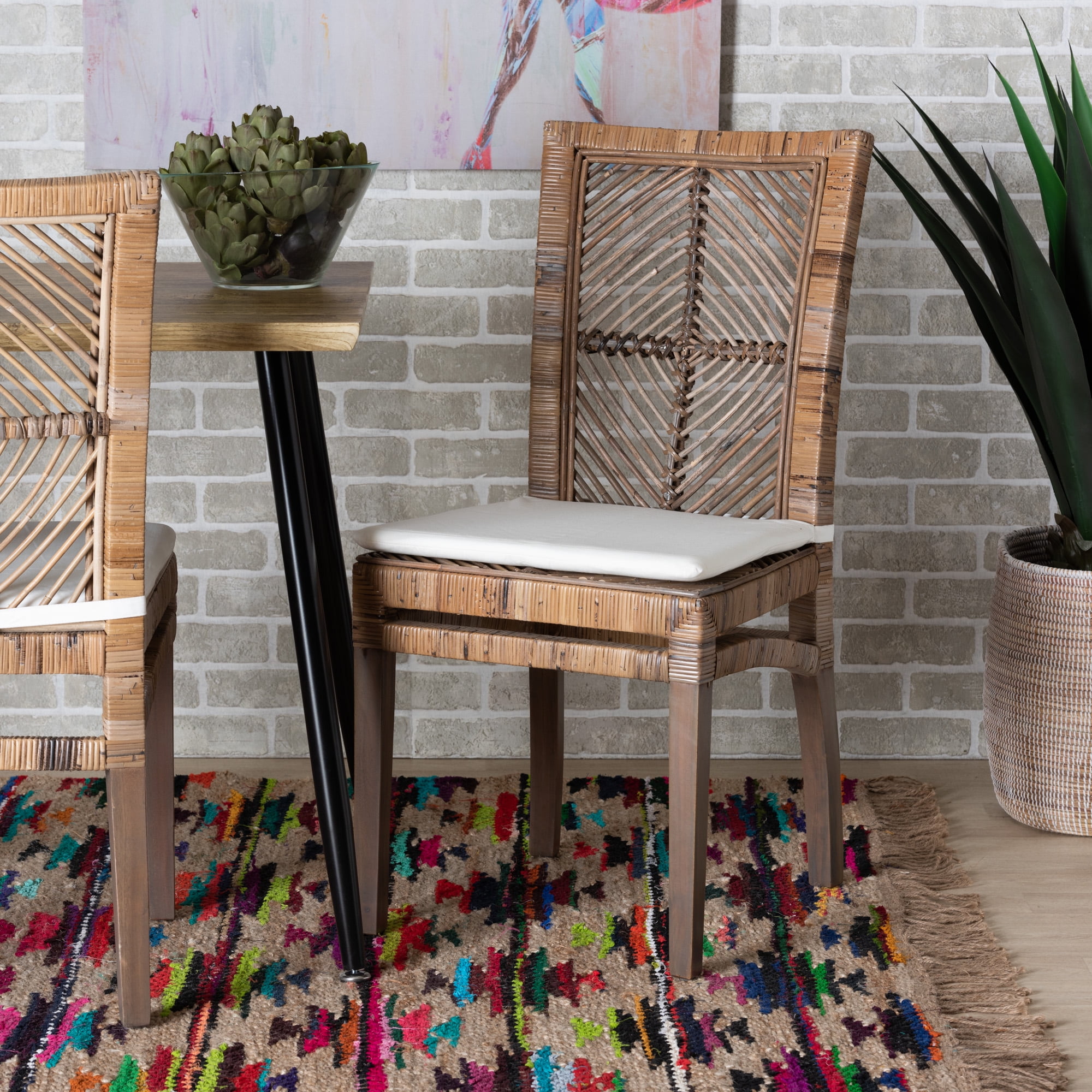 bali \u0026 pari Laluna Rattan BOHO Dining Chair, Greywashed