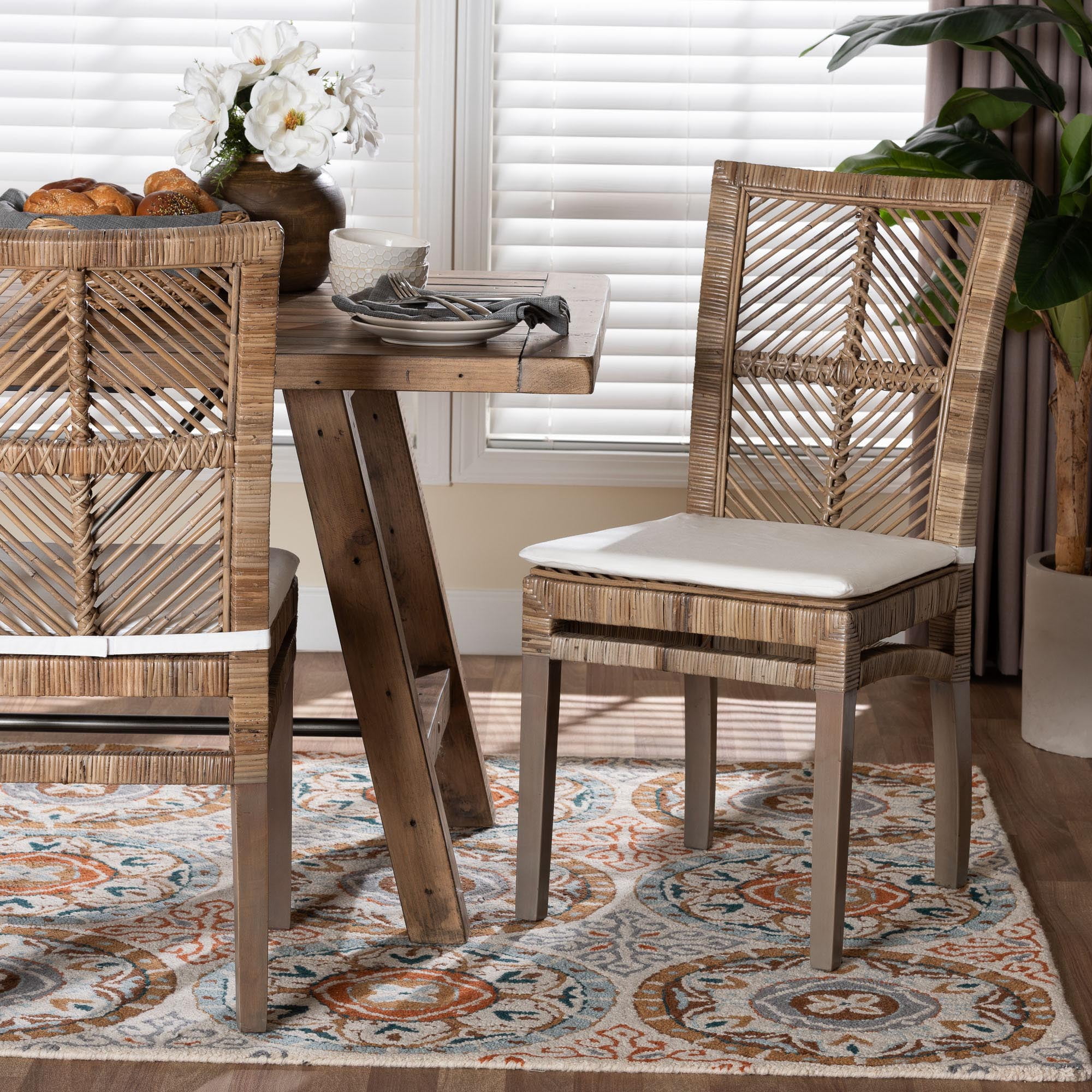 bali & pari Laluna Rattan BOHO Dining Chair, Greywashed