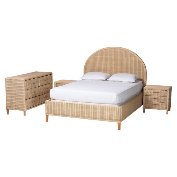 bali & pari Lanica Sun-Bleached Braided Rattan Queen Size 4-Piece Bedroom Set