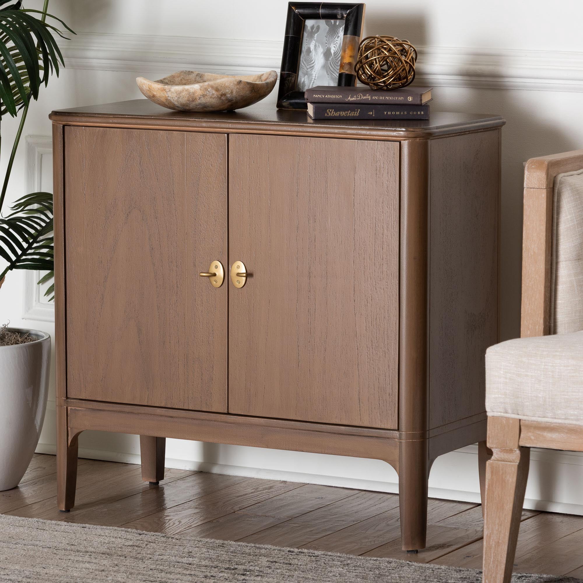 bali & pari Latifa Mid-Century Storage Cabinet, 2-Door, Antique Brown