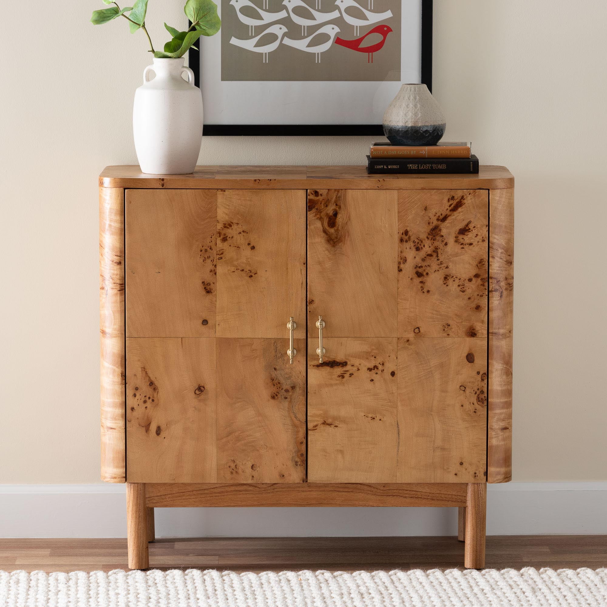 bali & pari Latika Modern Storage Cabinet, 2-Shelf, Mappa Burl