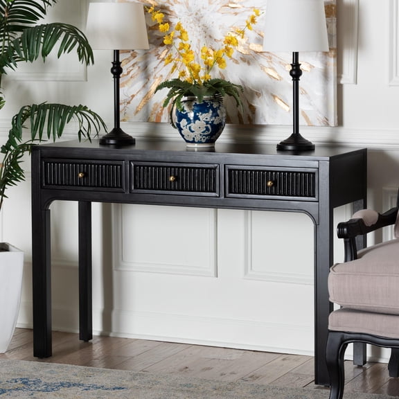 bali & pari Leah Modern Console Table, 3-Drawer, Black