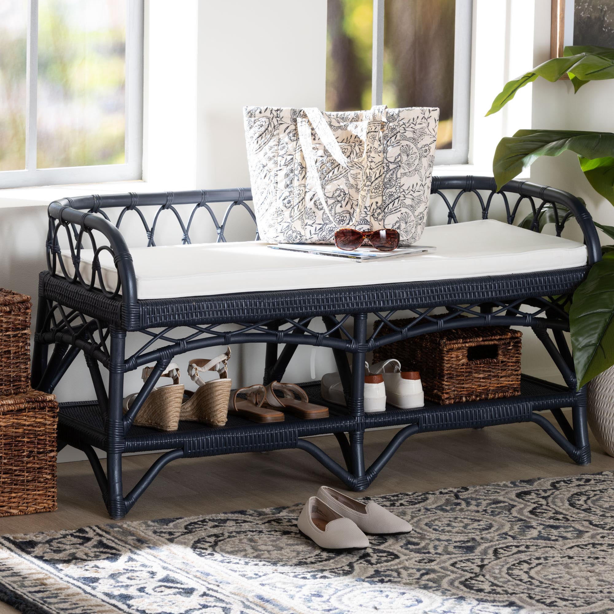 bali & pari Leryn Boho Accent Bench, Navy Blue
