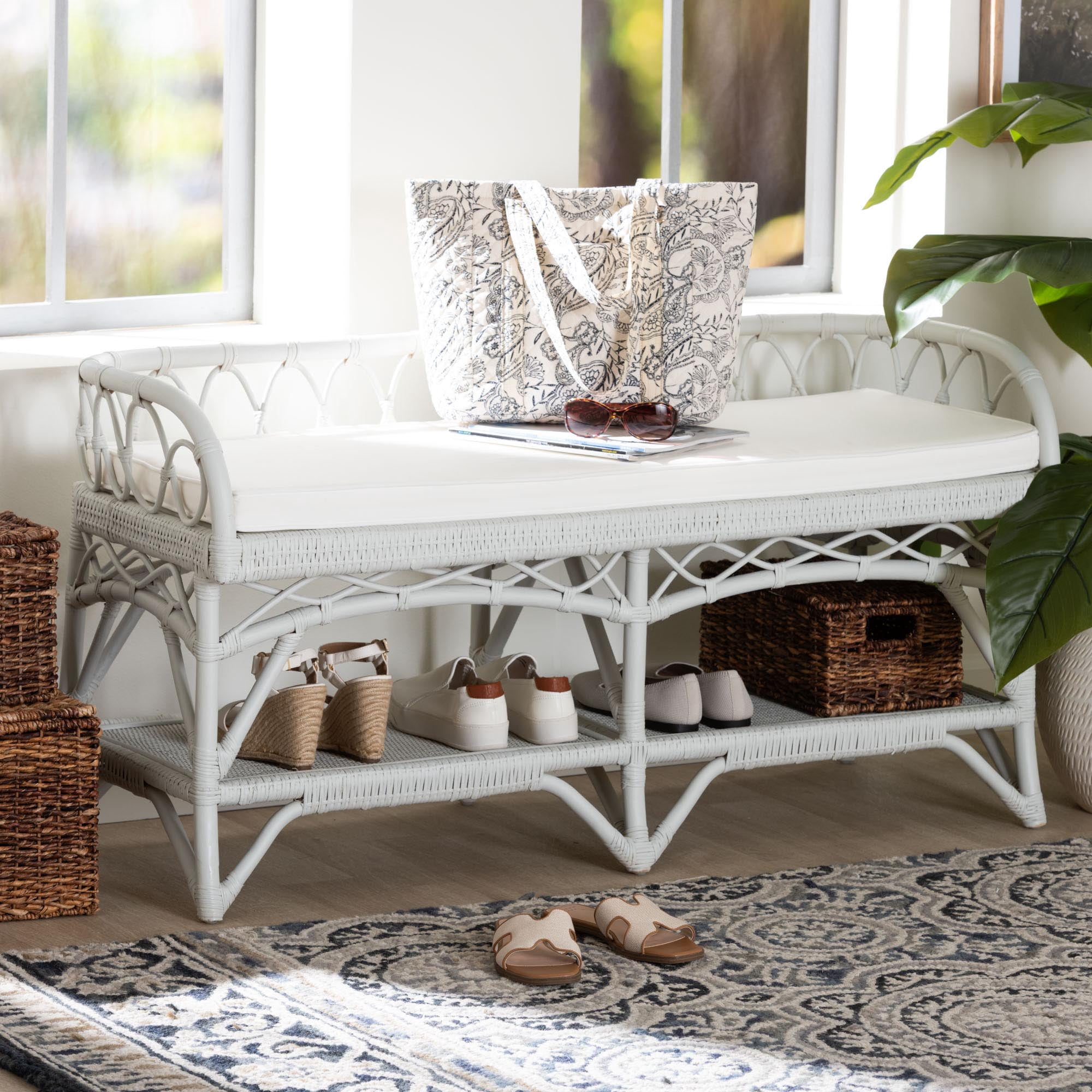 bali & pari Leryn Boho Accent Bench, White