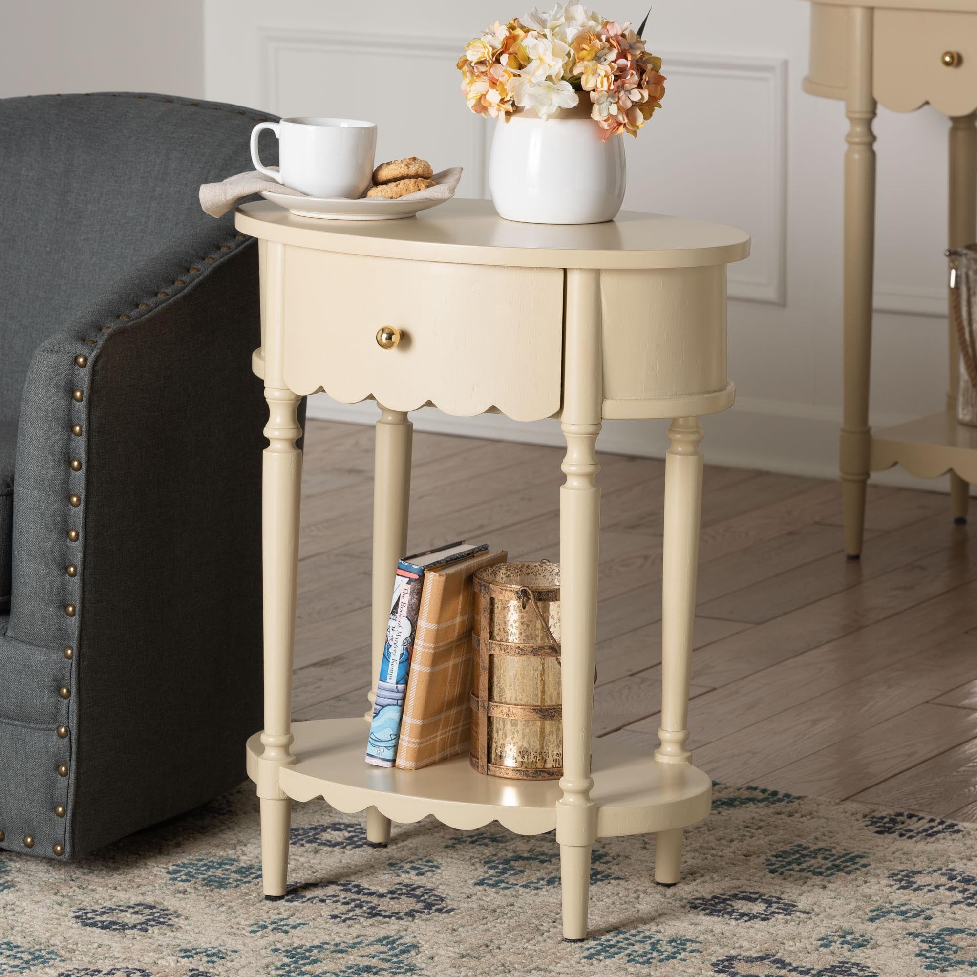 bali & pari Liba Farmhouse End Table, 1-Drawer, Biscotti Beige