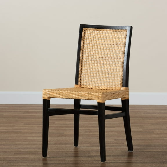 bali & pari Lingga Rattan and Mahogany wood BOHO Dining Chair, Natural Brown