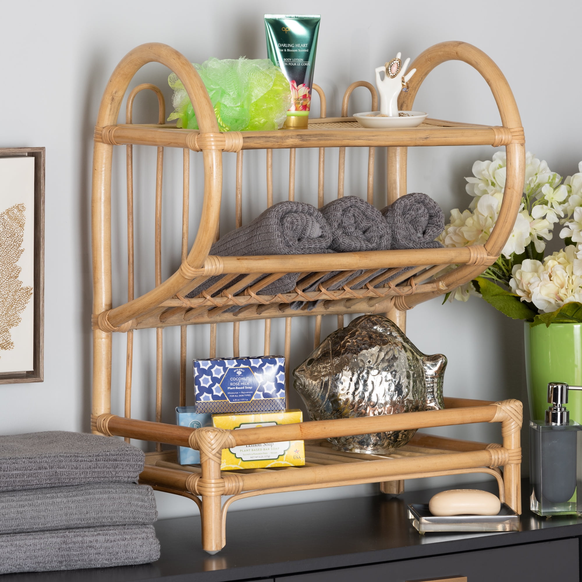 bali & pari Liora Rattan 2 Tier Bookcase, Brown