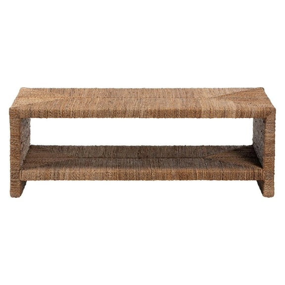 bali & pari Liza Rectangle Seagrass Coffee Table - Handwoven Natural Fiber Frame
