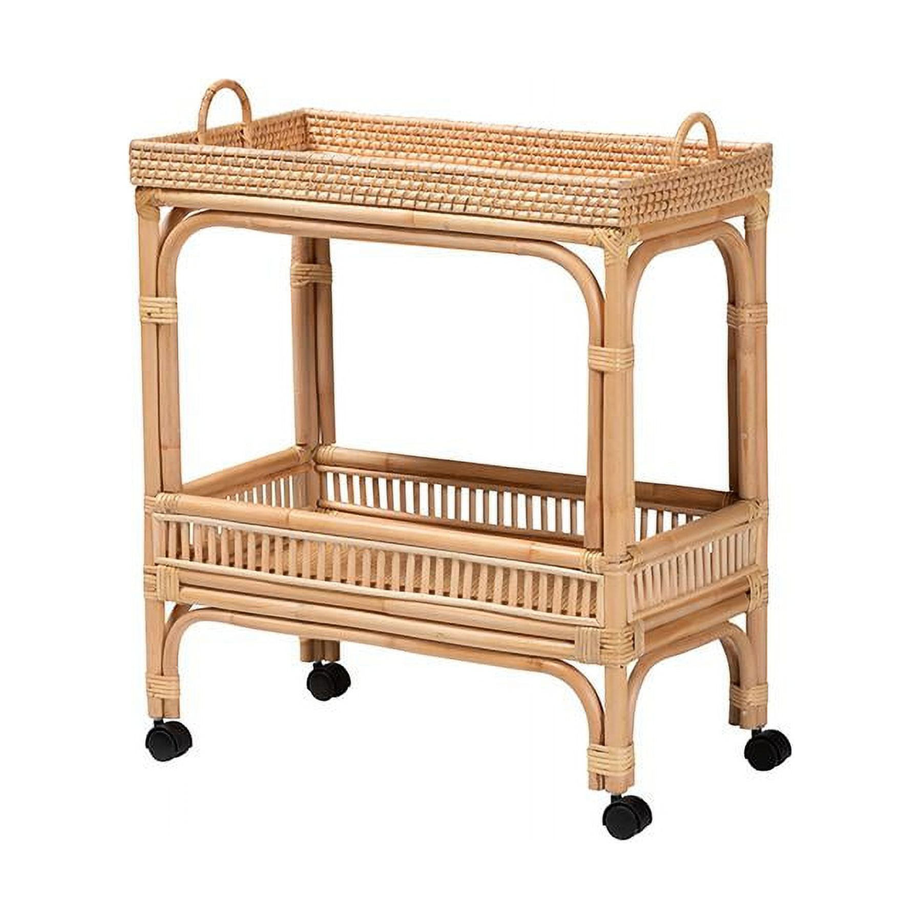 Natural Nude Rattan Rectangular Beverage Cart with Storage
