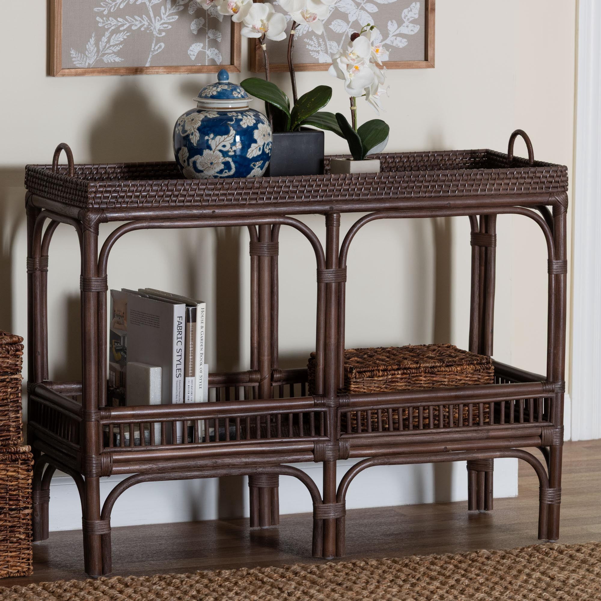 bali & pari Lombok Boho Console Table, 2-Tier, Coffee Bean
