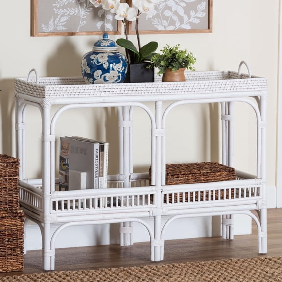 bali & pari Lombok Boho Console Table, 2-Tier, White