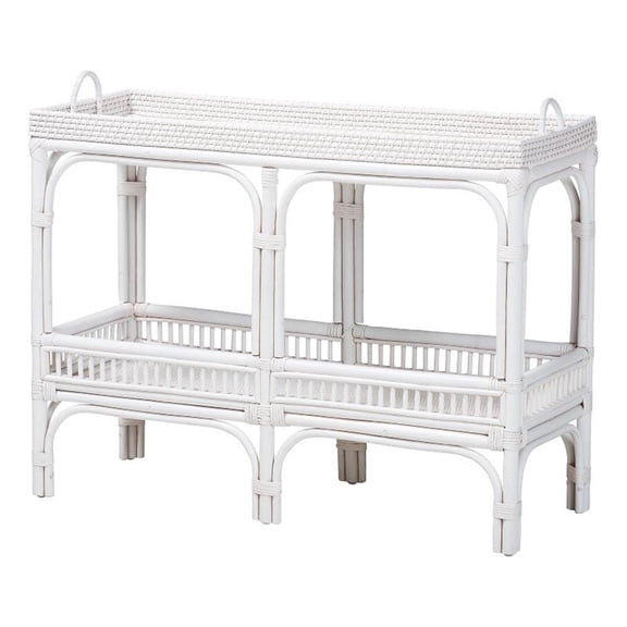 bali & pari Lombok Natural Rattan Console Table 2-Tier Accent Table White