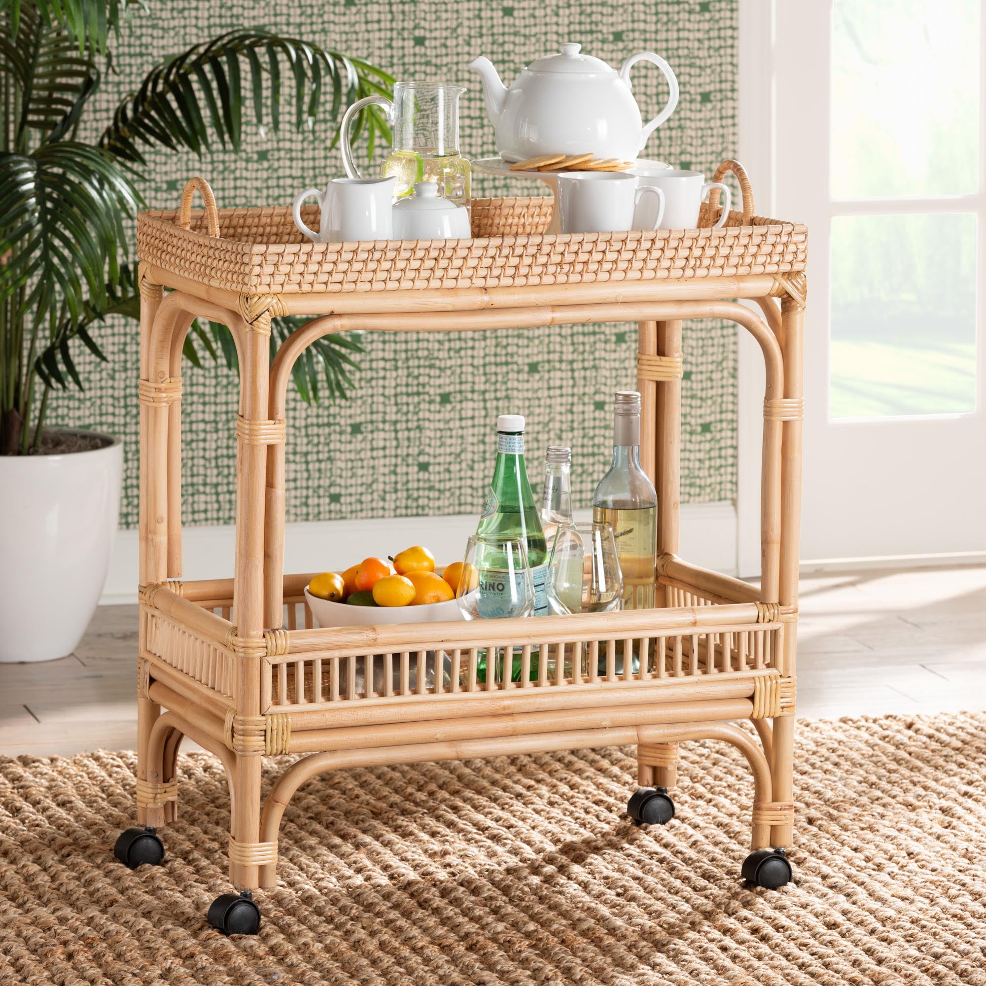bali & pari Lombok Rattan BOHO Wine Cart, Natural Brown - Walmart.com