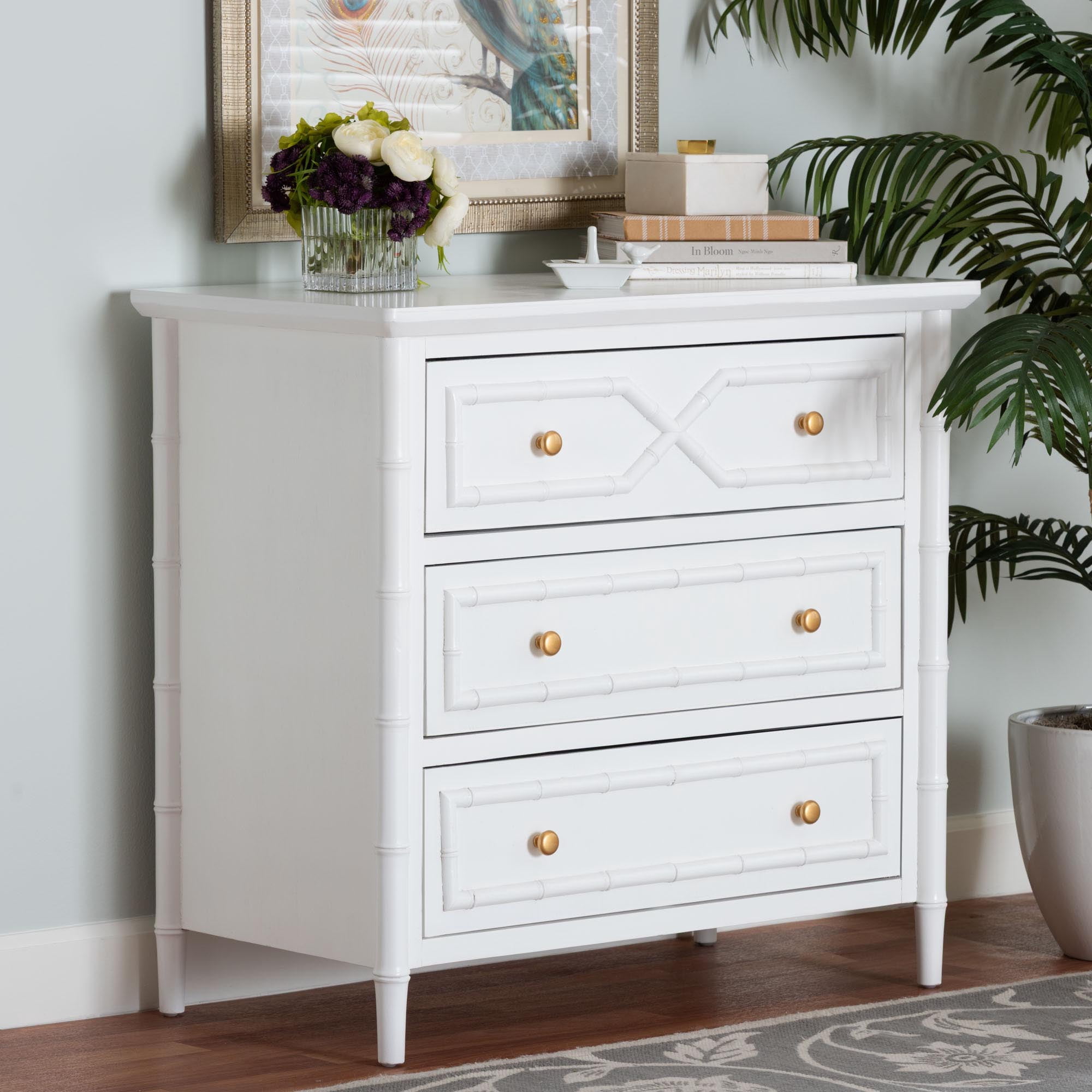 bali & pari Lucia Boho Chest, 3-Drawer, White