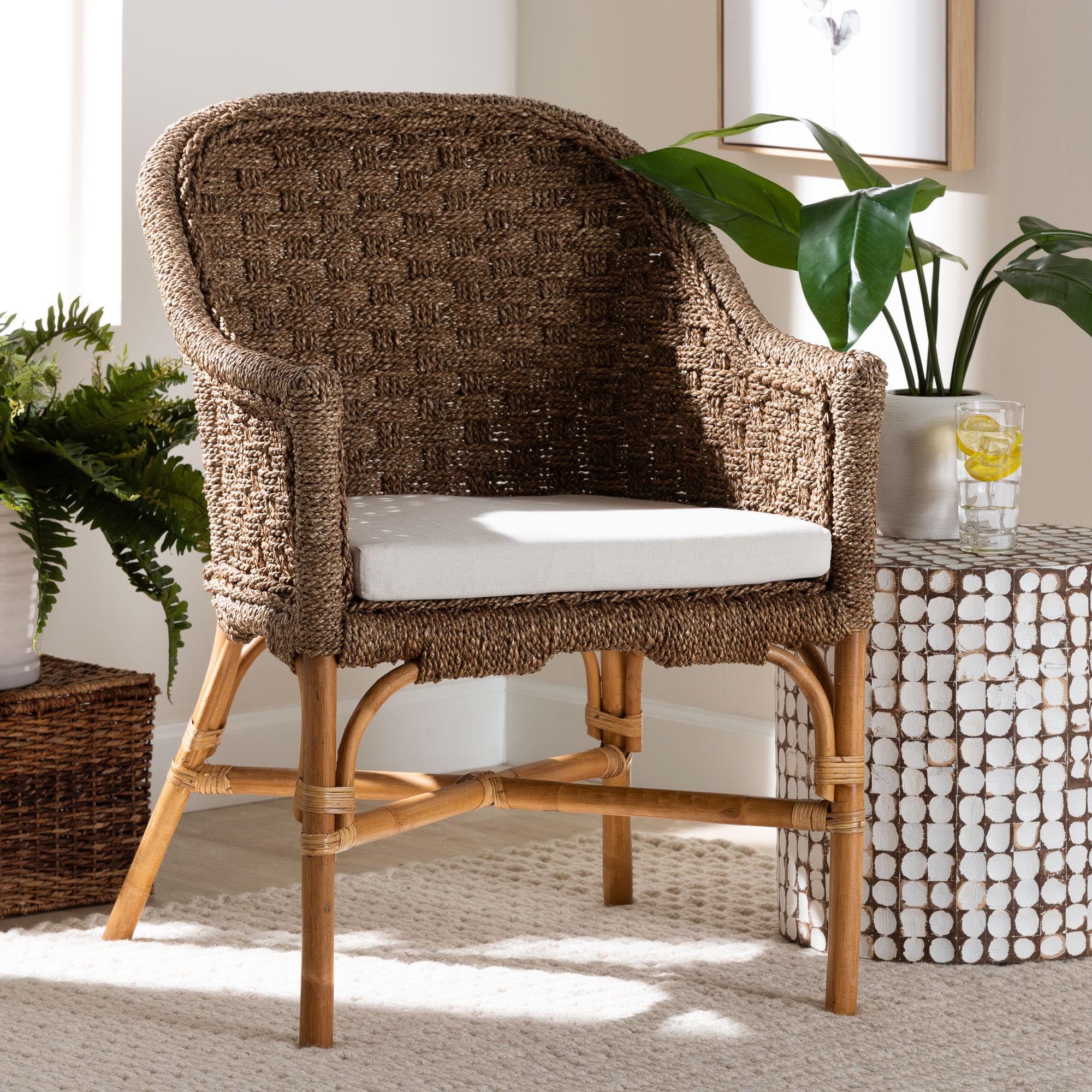 bali & pari Luis Boho Arm Chair, Natural Seagrass