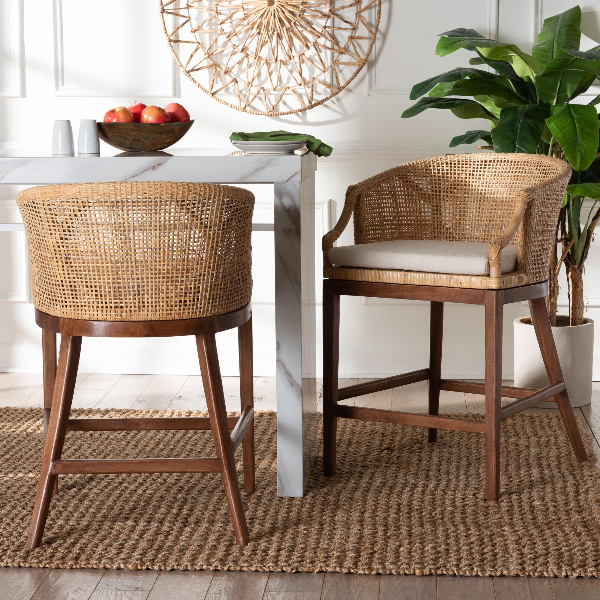 bali & pari Lumajang Boho Counter Stool, 2-Piece, Light Honey