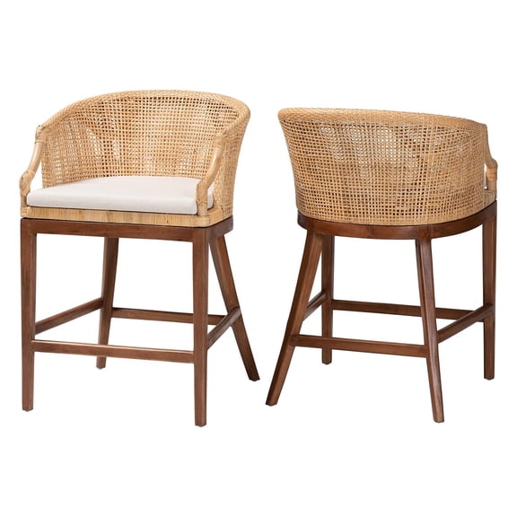 bali & pari Lumajang Light Honey Rattan and Wood 2-Piece Counter Stool Set