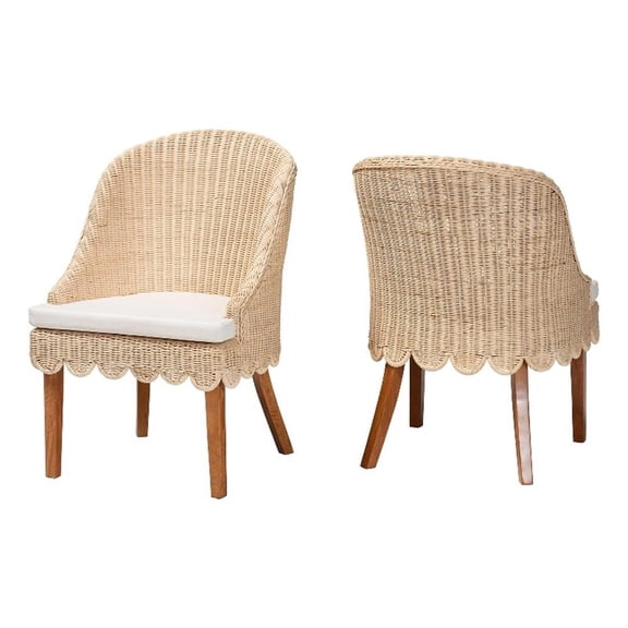 bali & pari Mabel Natural Rattan 2-Piece Dining Chair Set Handwoven Accent Chair
