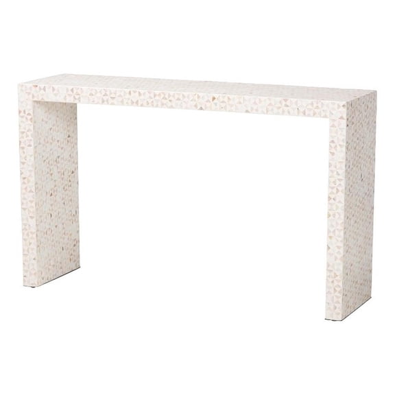 bali & pari Magara Capiz Shell Beige Wood Console Table Waterfall Accent Table